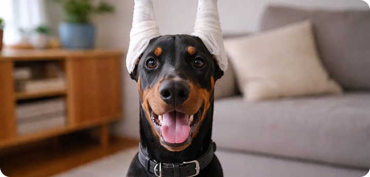 Собака после купирования ушей